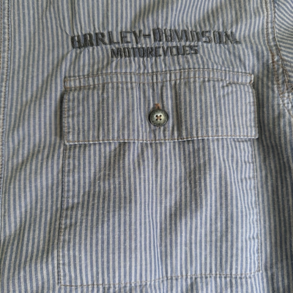 VTG Harley Davidson Long Sleeve Striped Button Up Shirt Embroidered Gray Mens L - Picture 5 of 9